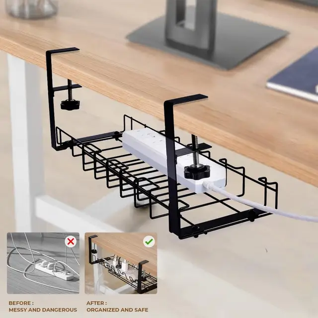  Bandeja de organización de cables para debajo del escritorio,  organizador de cables con 25 sujetacables Bandeja organizadora de cables de  metal para la oficina y el hogar. Canasta perfecta para organización