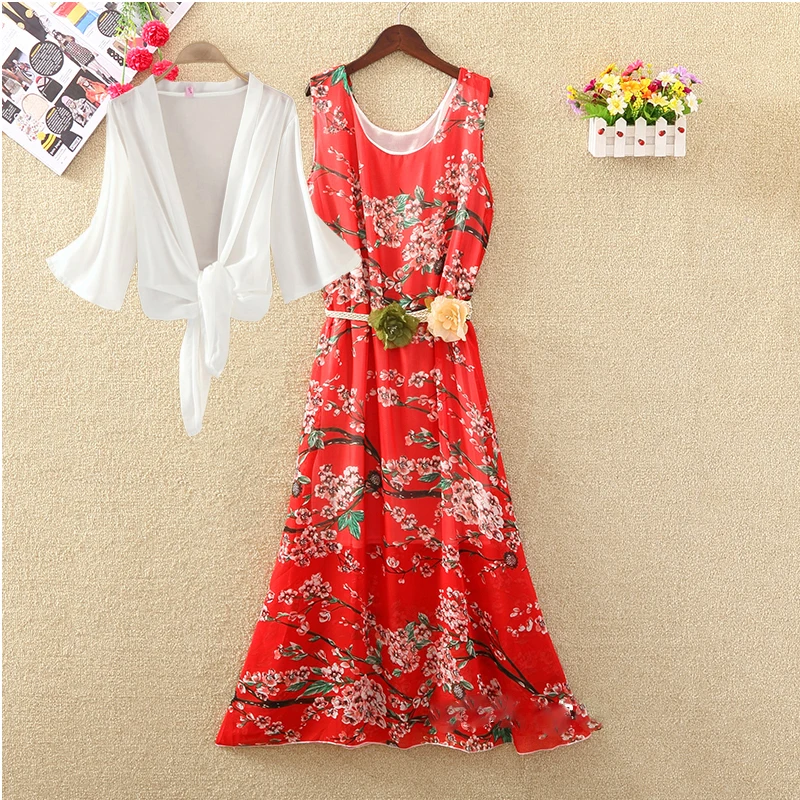 Summer New Beach Vacation Skirt Sleeveless Fragmented Beach Skirt Bohemian Long Skirt Printed Large Dress