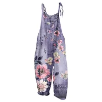 Women Jumpsuits Summer Overalls Boho Vintage Print Square Neck Sleeveless Casual Rompers Pockets Wide-Leg Pants Womans Playsuit - Image 3
