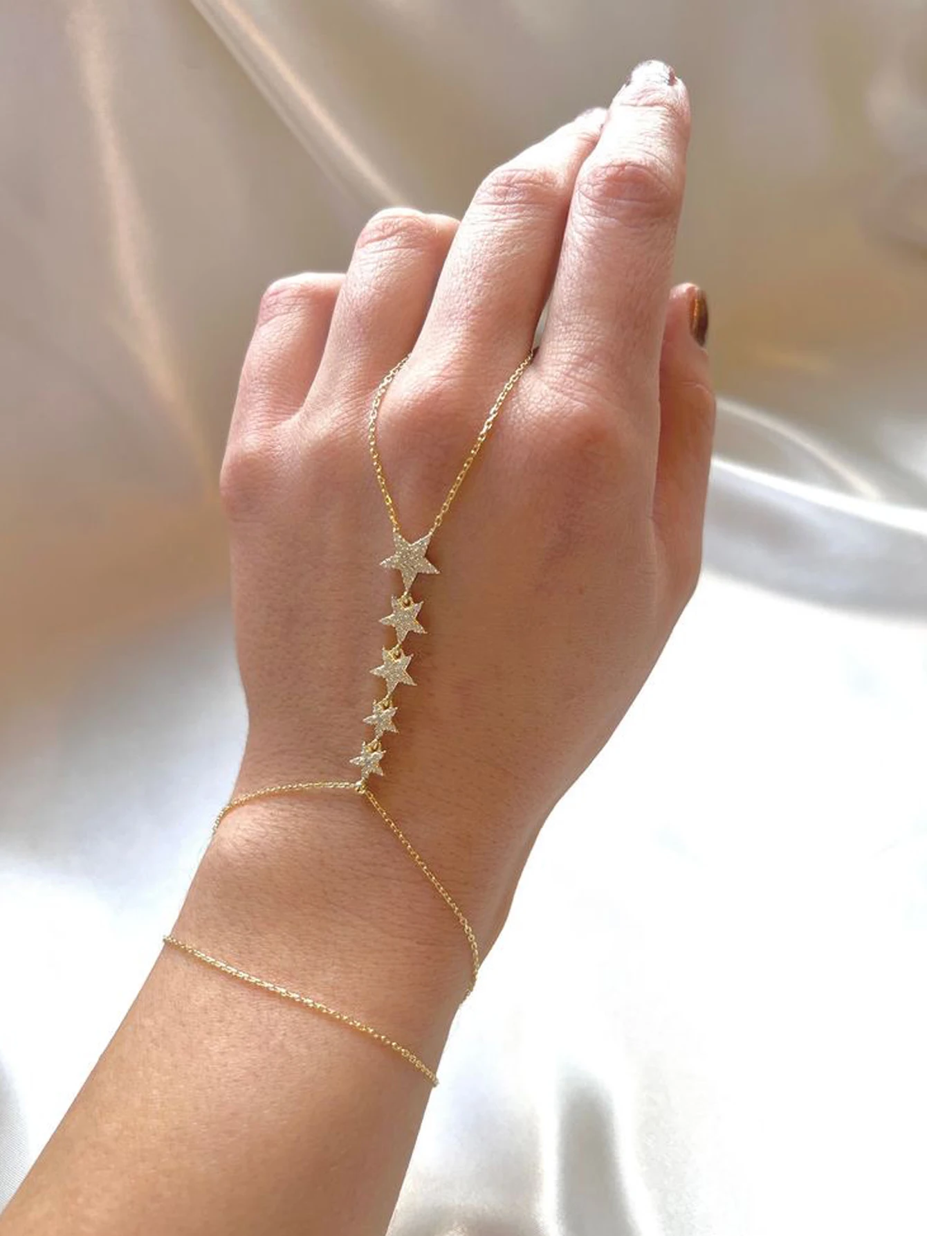 Cubic Zirconia Star Splicing Double-Layer Chain Ring Bracelet