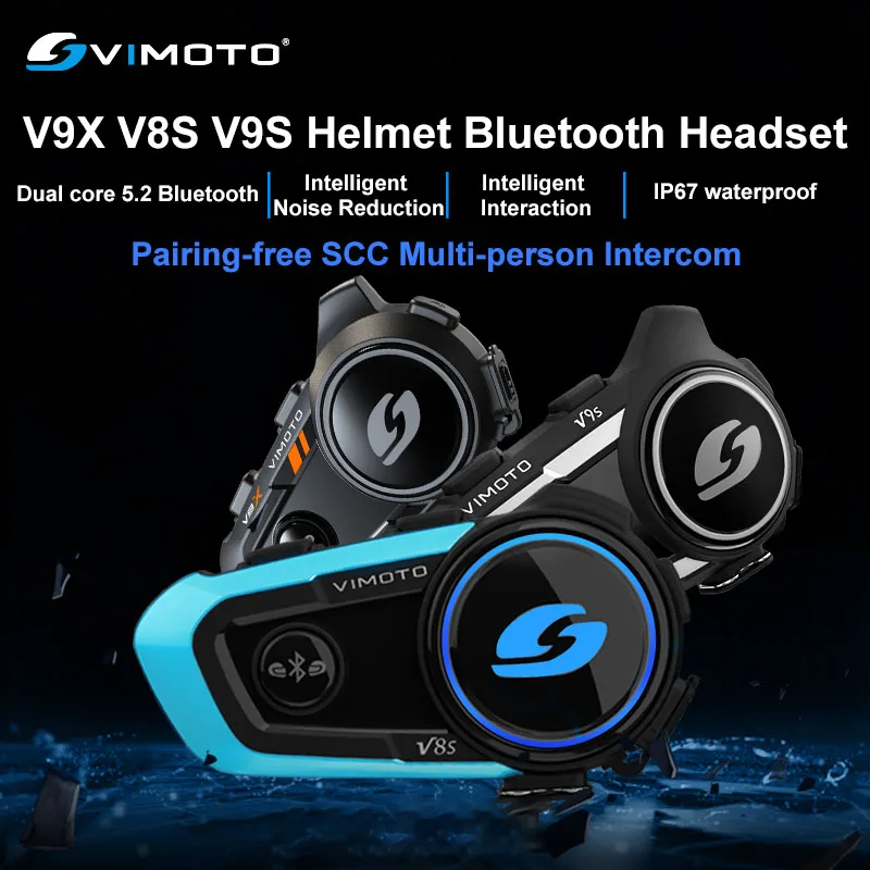 

Vimoto V8S/V9S/V9X Motorcycle Helmet Headset Easy Rider Bluetooth 5.0 Intercom IP67 Noise Reduction Multifunction Helmet Headset
