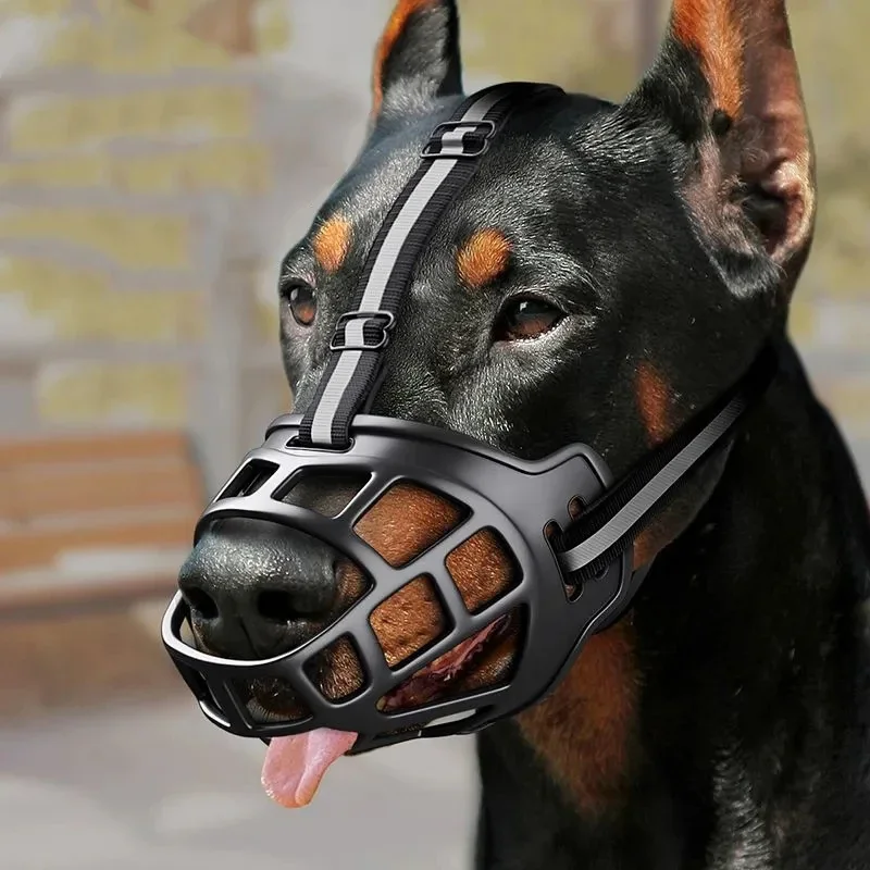 Big Dog Muzzle Mouth Cover Prevent Biting Screaming Eat Small Large Dog Masks Pet Bark Stopper Bar Reflective Tape
