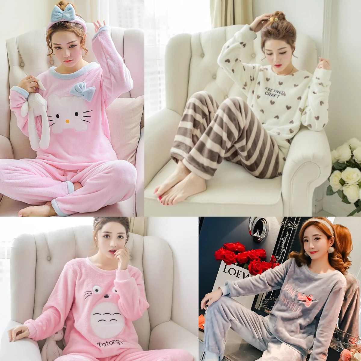 Pregnant Women's Two-Piece Long-Sleeved Thickened Warm Pajamas Flannel Large Size Loose Homewear Maternity Elastic Loungewear cotton pajama set,maternity nightgown set,pregnant women dress