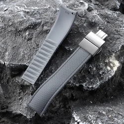 Premium Curved End Fluoro Rubber Quick Release Watch Strap - Available in Multiple Sizes - 22mm (Grey - Silver Buckle)