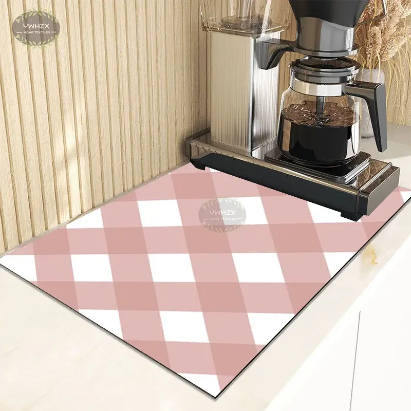 

Checkered Simplicity Patterns Drain Pad Rubber Mat Diatomaceous Anti-Slip Soft Tablemat Bathroom Drainage Rug House Decoration