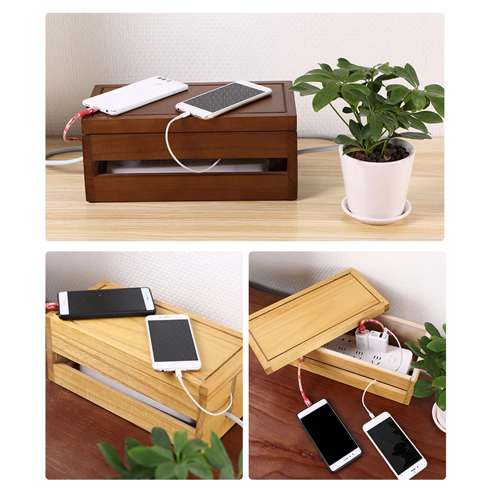 Wooden Cable and Charger Organizer Cable Management for Power Cords and  Charging Cables 