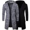 Men's Hooded Knitted SweaterX-Long Sweater Knit Sweater Jackets Solid Color Sweatercoat 2