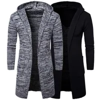 Men's Hooded Knitted SweaterX-Long Sweater Knit Sweater Jackets Solid Color Sweatercoat 2