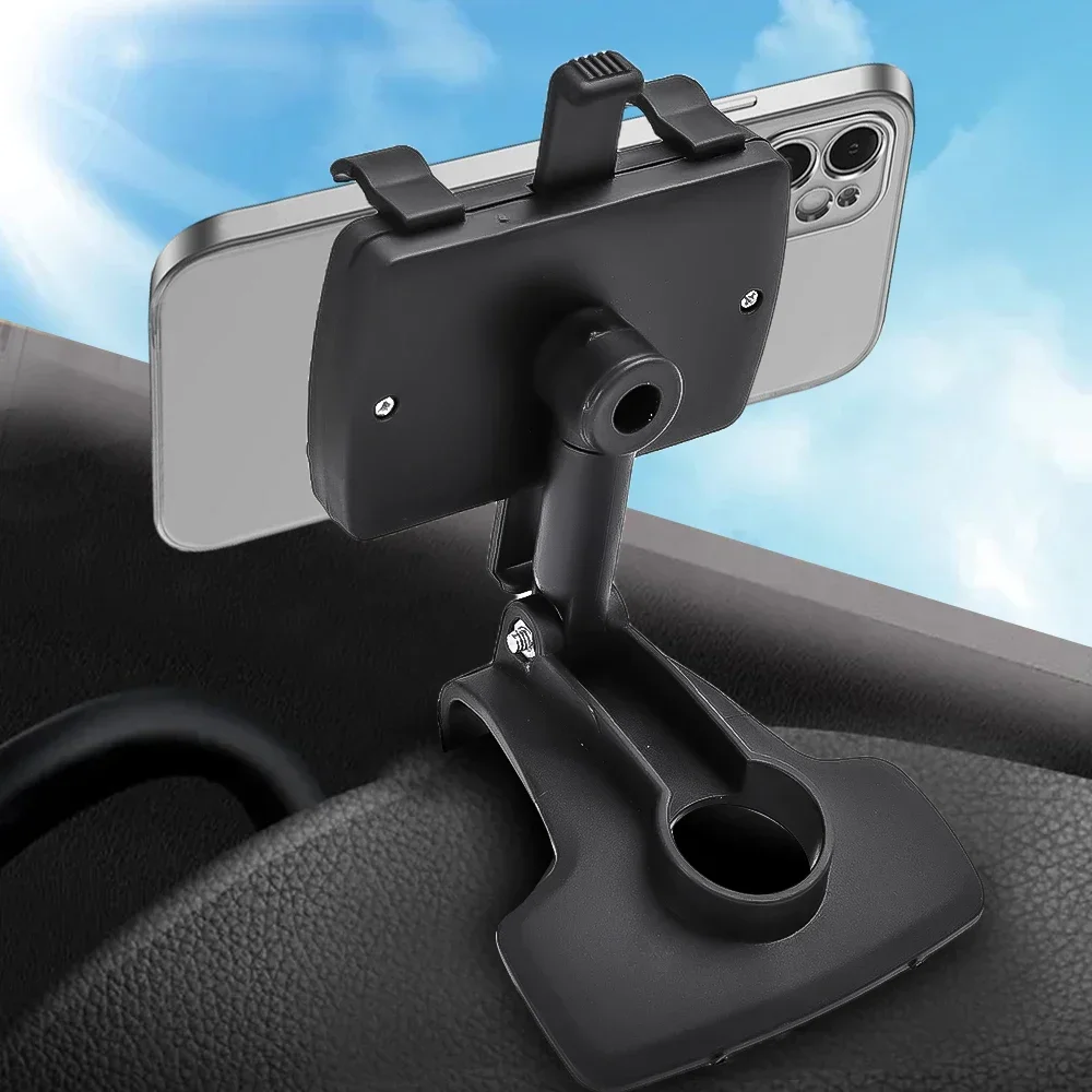 Black ABS Car Phone Holder with 360 Degree Rotation for 3-7 Inch Smartphones