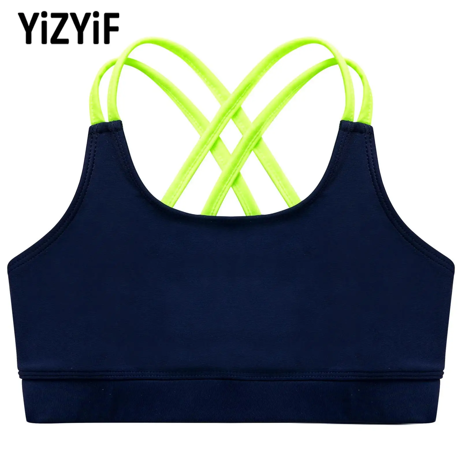 

Girls Running Vests Gymnastics Yoga Dance Crop Top Kids Sportswear Sleeveless Cross Straps Stretchy Camisoles Workout Sport Tops