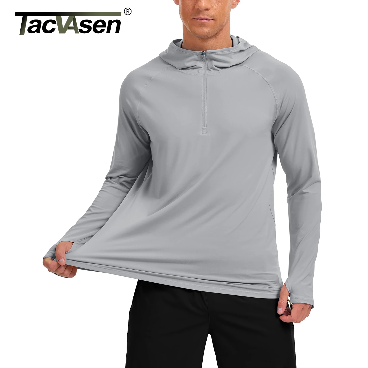 TACVASEN 1/4 지퍼 후드 셔츠 남성용 UPF 50+ 자외선 차단 러닝 서핑 운동복 경량 래쉬가드 긴팔