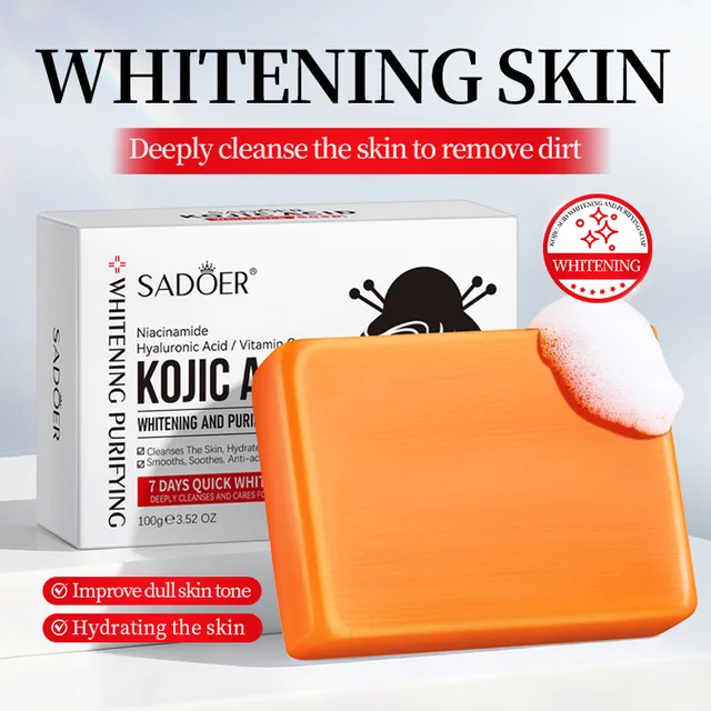 Savon nettoyant éclaircissant à l'acide kojique, savon pour le visage et le corps contenant de la niacinamide et de l'acide hyaluronique, avec un filet moussant. 1