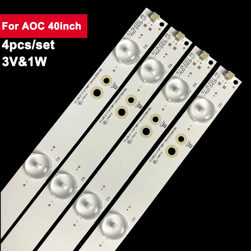 4PCS Backlight TV Strip LED For AOC 40 inch 9 Led LED-40B800 LD40E01M T4002M D40PV1000 40PFF5655/T3 40PFA509S/98 40PFT5109S/98 4pcs set led tv backlight strip hrs