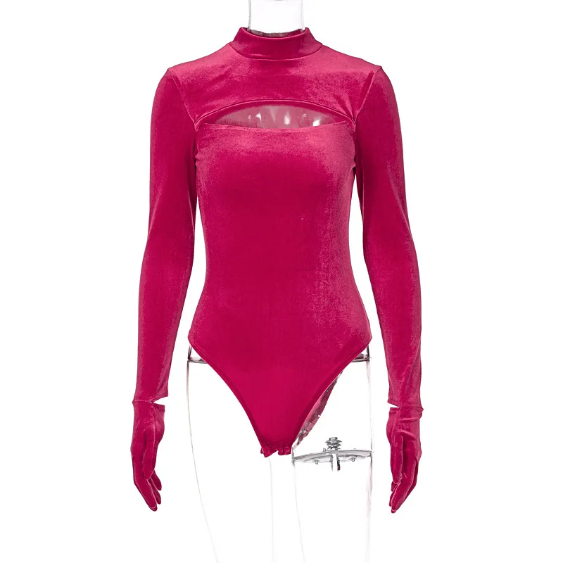 BKLD Clothes For Women Tops 2022 Winter New Fashion Sexy Hollow Out Solid Color Slim Long Sleeve Golves Bodysuit Party Clubwear