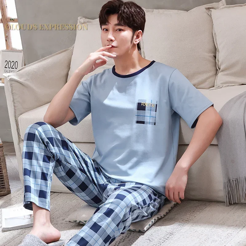 Summer Knitted Pj Short Sleeved Men's Pajamas Sets Male Pajama Set Letter Pajama For Men Sleepwear Suit Homewear Size XXXL1264