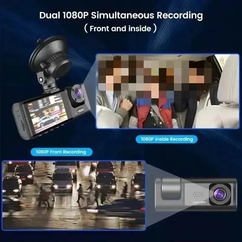 New 3 Channel Car DVR HD 1080P 3-Lens Inside Vehicle Dash CamThree Way Camera DVRs Recorder Video Registrator Dashcam Auto Parts