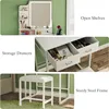 Makeup Vanity Desk with Mirror and Lights, Small Vanity with Fabric Storage Drawer & Chair & Shelves,  Bedroom 2