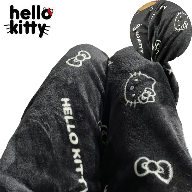 Tanie Hello Kitty zimowe pluszowe spodnie Kawaii kobiety ciepłe grube spodnie