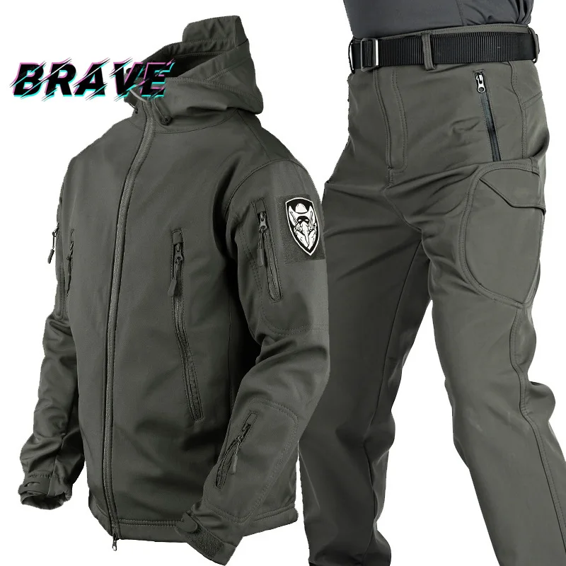 Men's Military Tactical Waterproof Suit Shark Skin Fleece Thermal
