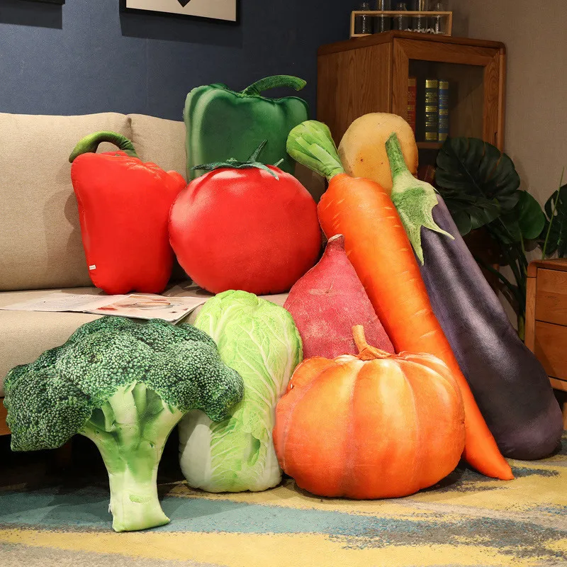 Simulation Vegetable Plush Pillow Toy Cartoon Stuffed Food Plant Cabbage Carrot Tomato Plushies Throw Pillows Soft Toys Cushion reheated cabbage