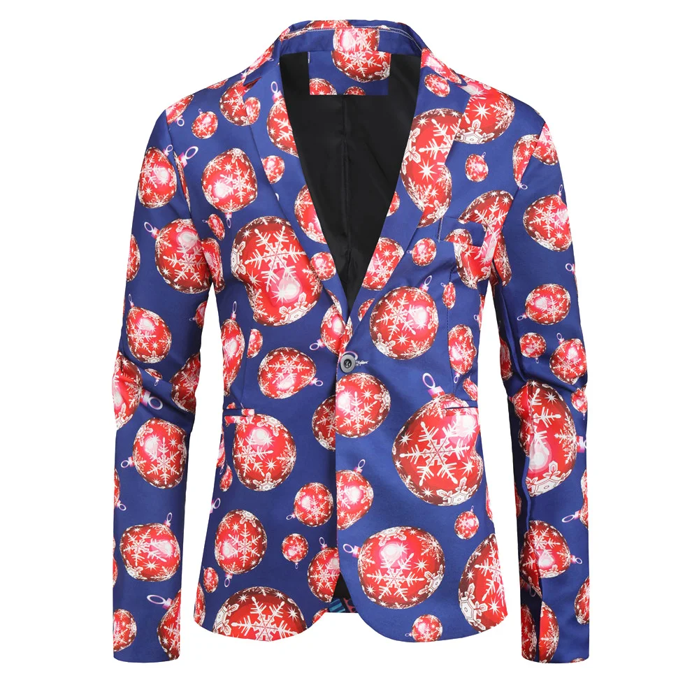 thumbnail image 1 of Chaqueta blazer navideña para hombre, estampada, de moda, de manga larga, talla grande, para fiesta de noche de Navidad, blazer, abrigo, disfraz, 1 of 5