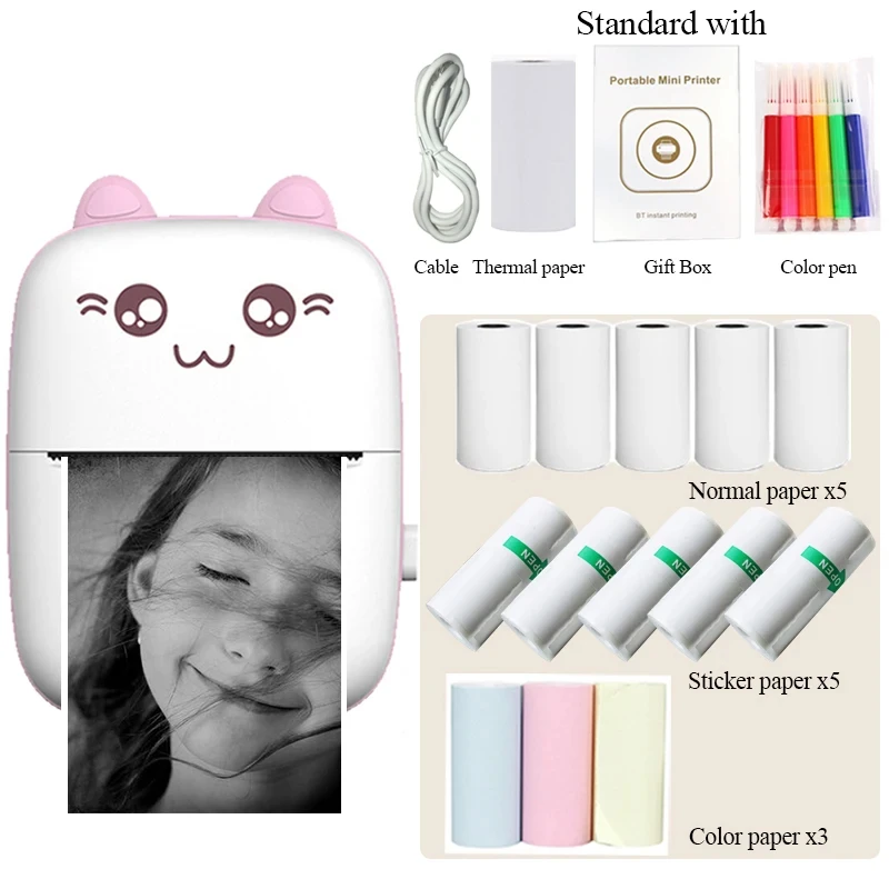Portable Thermal Printer Printer 58mm Printing Wireless Bluetooth MINI CAT Print Photo Pocket Thermal Label  Android IOS Printer