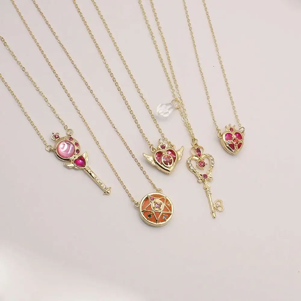 Fashion Metal Anime Necklace Crystal Cosplay Props Magic Wand Crystal Necklace Jewelry DIY Cosplay Pendant Girl Props