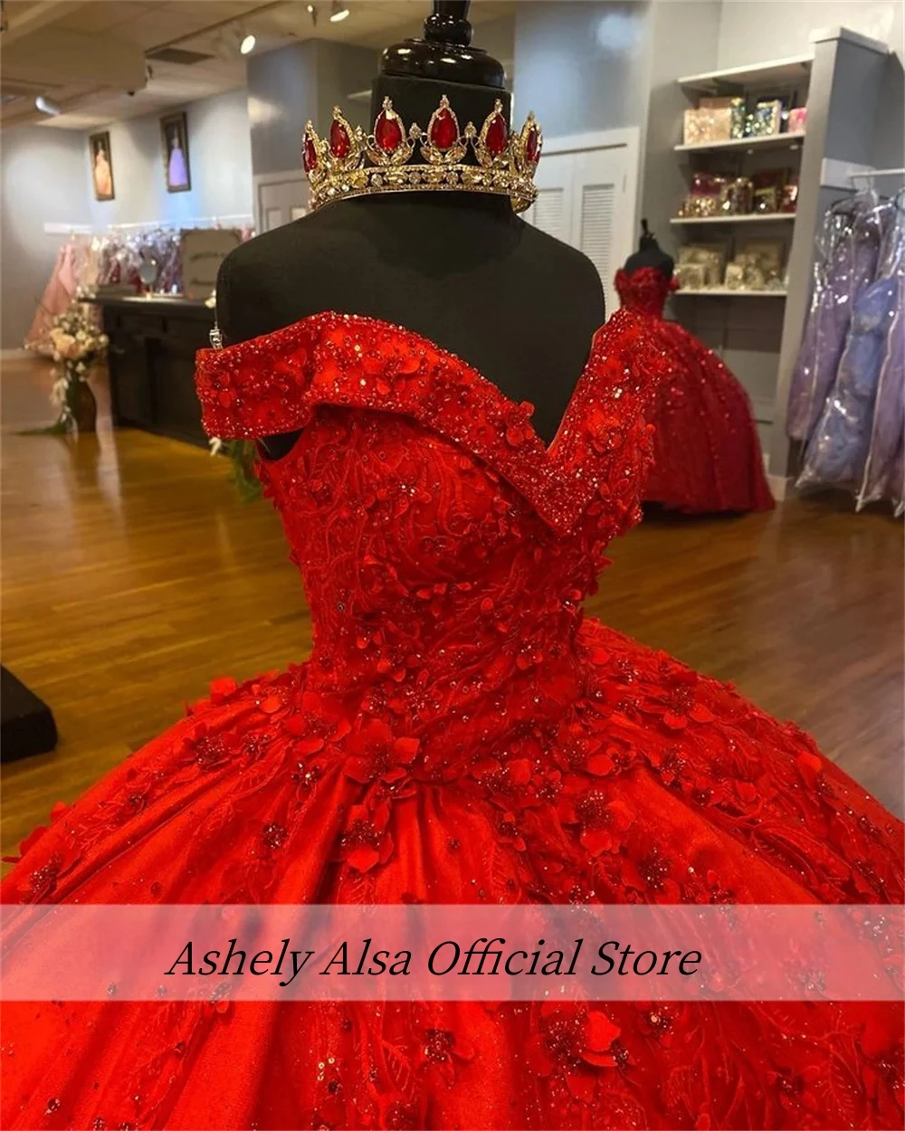 

Ashely Alsa Luxury Red Quinceanera Dresses Sweet 16 Girls Floral Shinny Ball Gown Prom Birthday Party Dress Vestido De 15 Anos