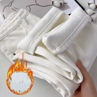 Winter Lady High Waist Solid Thermal Jeans Girls Snow Warm Casual Fleece Denim Pants Female Classic Daily Plush Trousers
