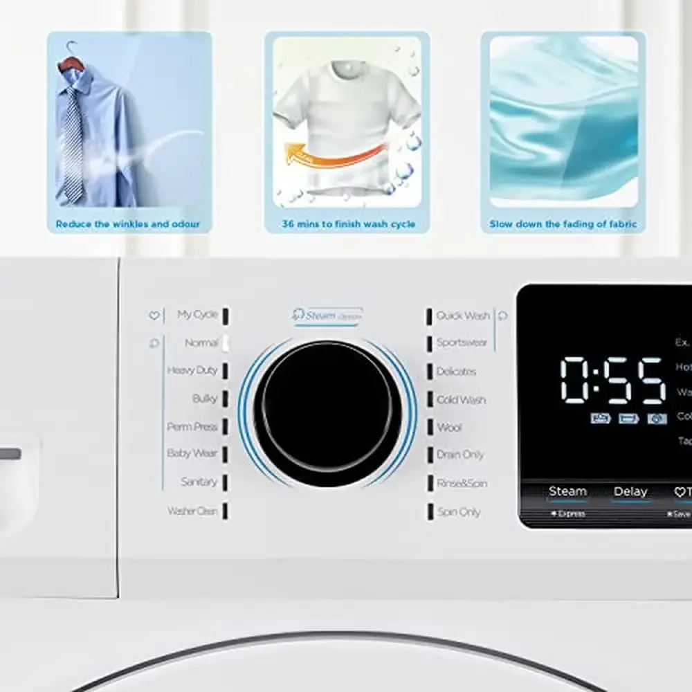 Compact Front-Load Washer 24" Steam Care Cold Wash Stackable Laundry Family Daily 2.5 cu. ft. Energy Efficient Inverter Spin 5