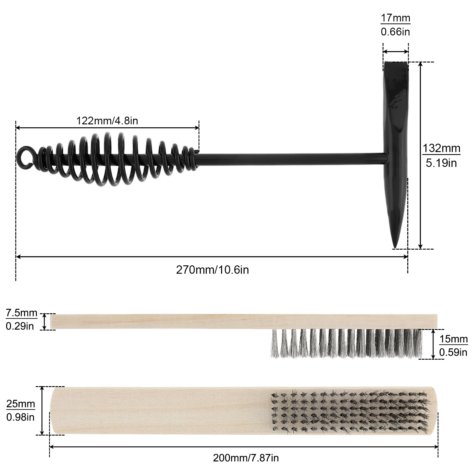 10.5 Inch Welding Hammer Tools Cone Vertical Chisel Coil Spring Handle Welding Chipping Hammer with 7.78 Inch Wire Brush 6