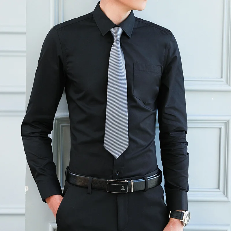BROWON Brand Staff Uniforms Men Spring Autumn Solid Regular Fit Long Sleeve Dress Shirts dress shirts men casual shirts