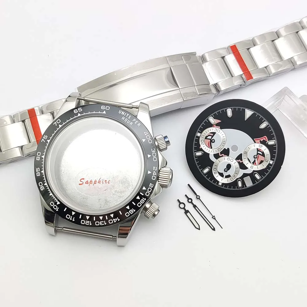 Men's quartz watch set 40 mm, silver-coloured stainless steel case for calibre VK63, various dials, matching bracelets