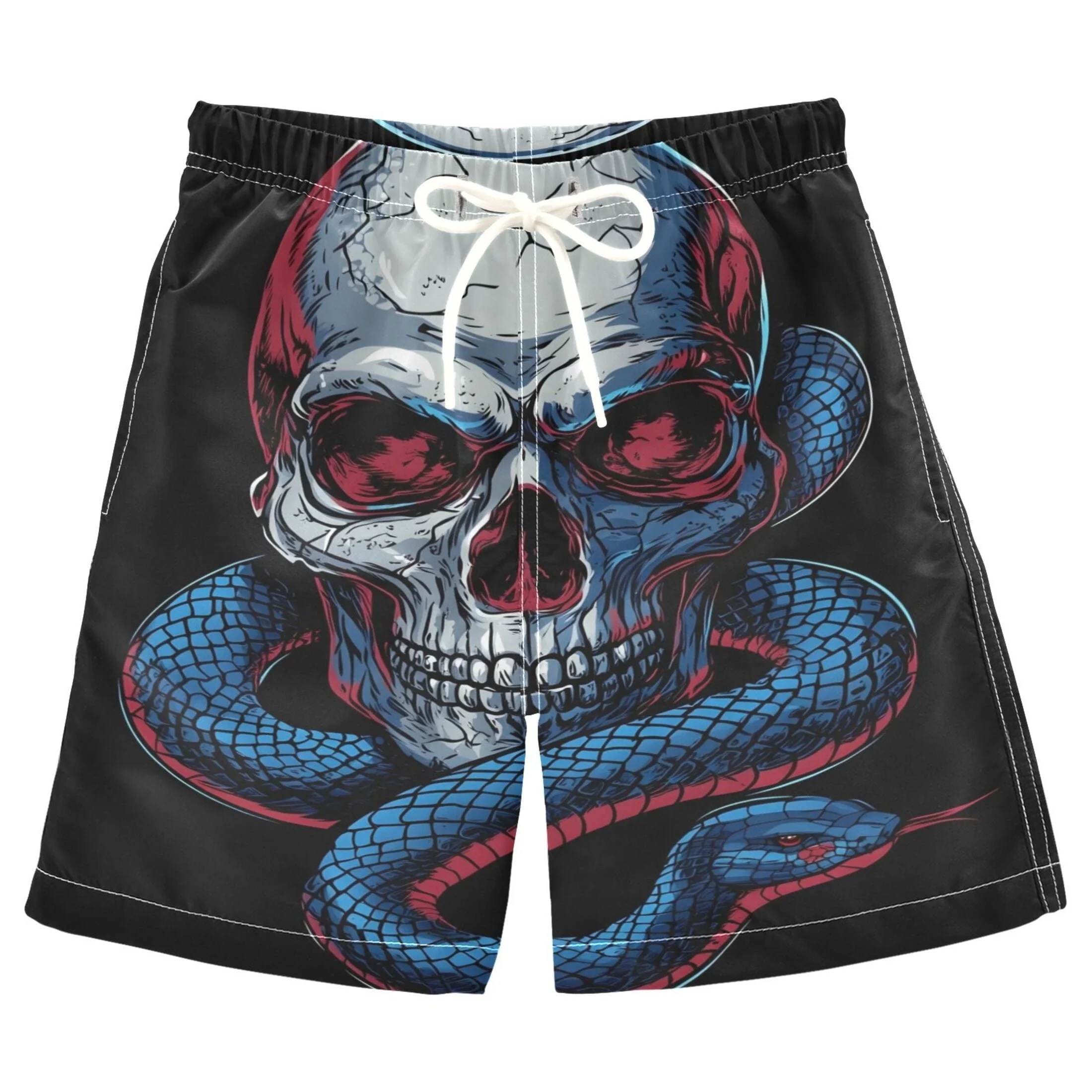 Men's Beach Shorts with Pirate Skull Rose Print Casual Loose Drawstring Elastic Waist for Vacation Seaside Wear