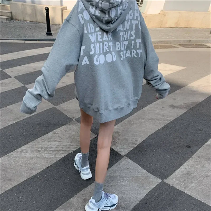 Women Casual O-neck Autumn Long Sleeve Letter Print Hoodies Hip Hop Hooded Funny Korean Style Tops Female Streetwear Girls Tide