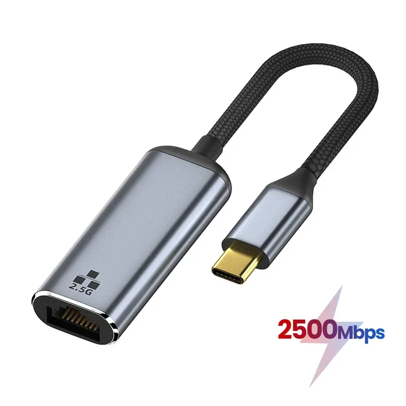 고속 C타입 케이블 변환기 네트워크 카드 USB 외부 네트워크 케이블 인터페이스, 드라이버 프리, 2.5G, Rj45, 2500M