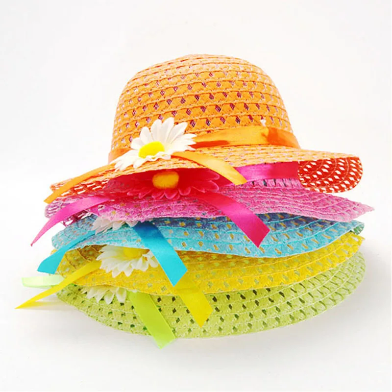 

Girls' Straw Children's Straw Hat Handbag Set Beach Hat Sun Hat Sunflowers