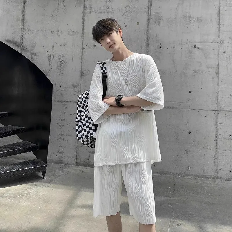 

New Men's Sets 2024 Summer Casual T Shirt Sports Suit Two Piece+Shorts Fashion Short-Sleeved Fitness Jogger Tracksuit Men W105