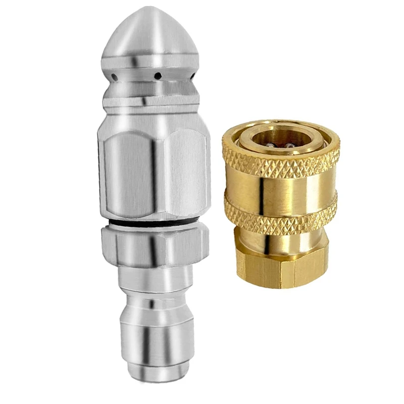 2Pc 5000PSI Sewer Jet Nozzle With Pressure Washer Coupler, Brass Fittings Quick Connector,1/4 Inch Connect To Female NPT 3
