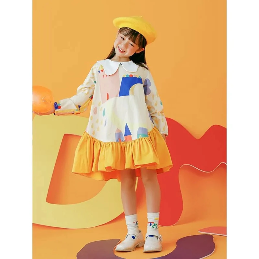 Spring Toddler Baby Long Sleeve Dresses Kids Cute Patchwork Princess Dress Children Girl Casual Clothing