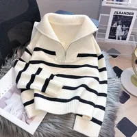 Sweater pullover women Spring and Autumn underwear 2024 New zipper stripe underlay short style popular premium sweater female 2