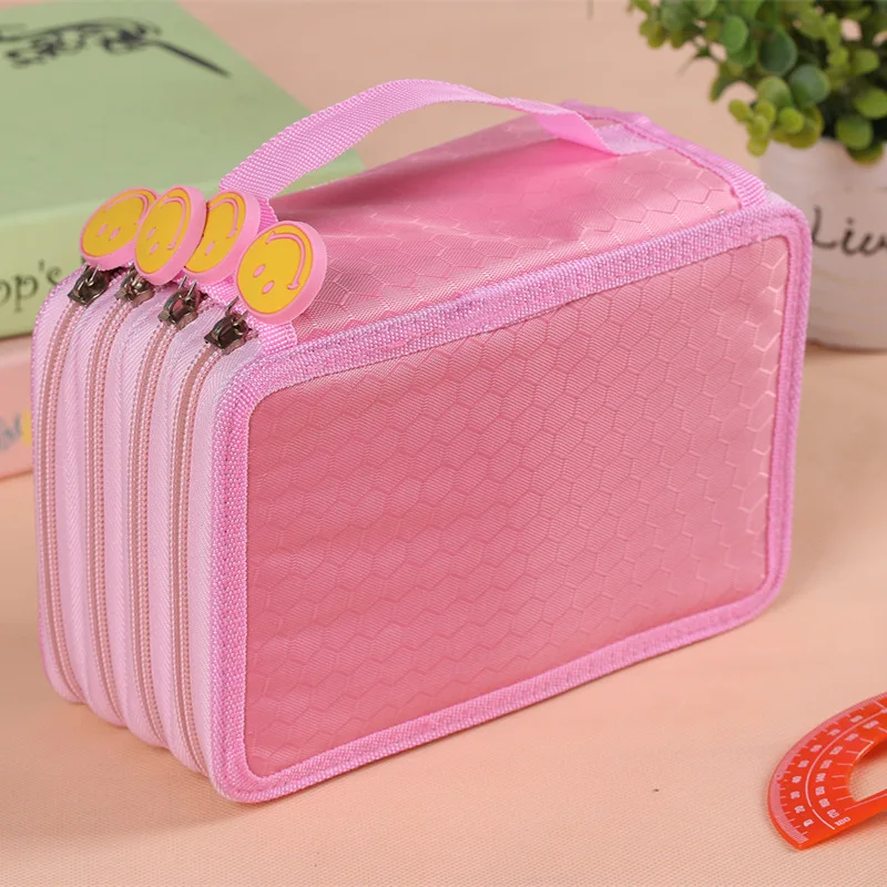 CHEN LIN 72 Holes Four Layers Large Capacity Pencil Case Cute Smile Face Portable Pen Bag Kawaii Storage Bag Student Stationery