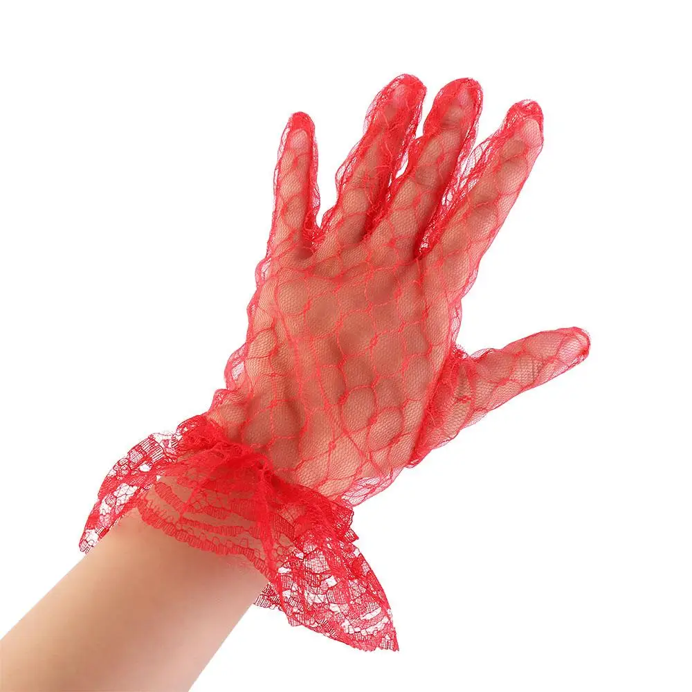 White mesh fingered short bridal gloves, sexy transparent wrist length Wedding gloves, suitable for women's wedding accessories