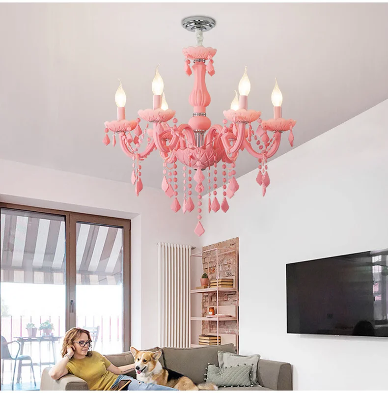 white chandelier Colorful crystal chandelier pink, green, purple, red, blue living room bedroom dining room girl children's room chandelier small chandeliers