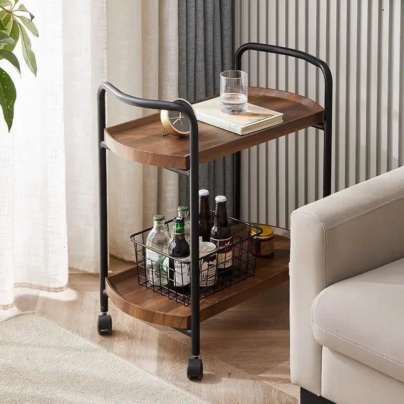 Hotel Delivery Cart, Double-Layer Wooden Beverage Cart, Tea and Snack Cake Trolley Mobile Serving Cart for Food Drinks