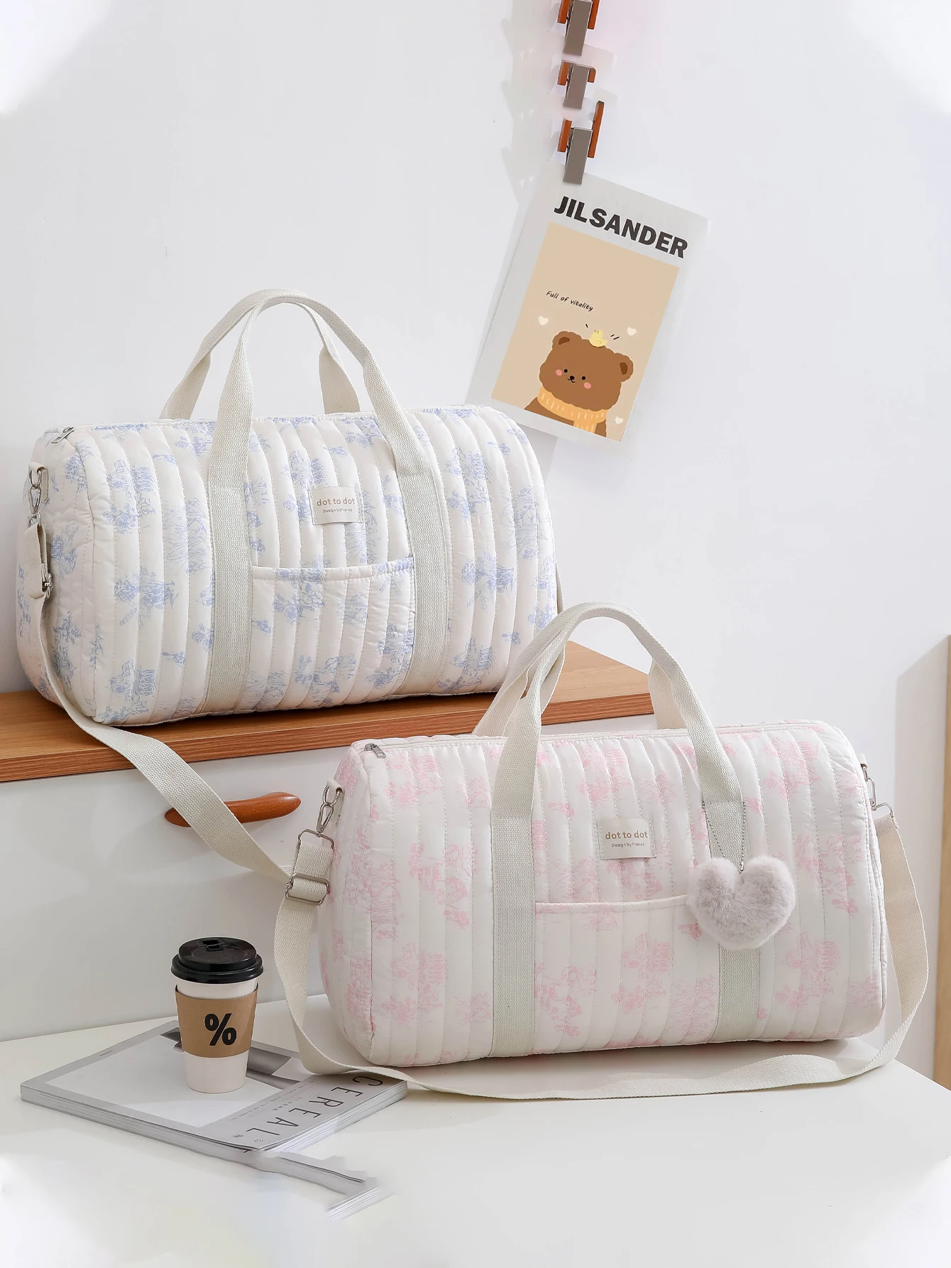 Korean Ins Style Women Travel Luggage Duffel Bag Large Capacity Lightweight Cotton Floral Printing Baby Nappy Bag Diaper
