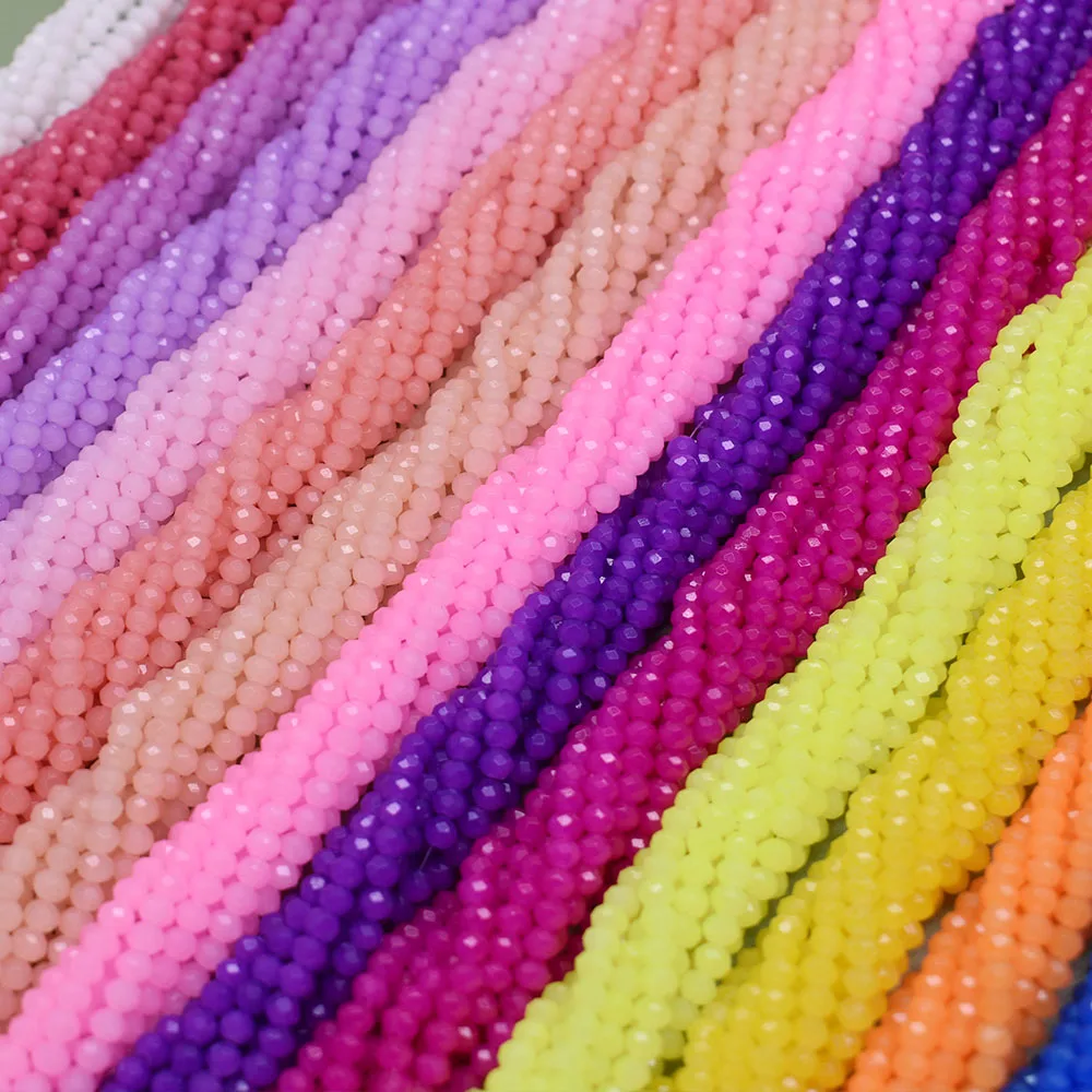Glass Beads 2 3 4mm Dyeing Rondelle Crystal Glass Beads Summer Color Faceted Loose Spacer Glass Beads for Jewelry Making DIY Necklace