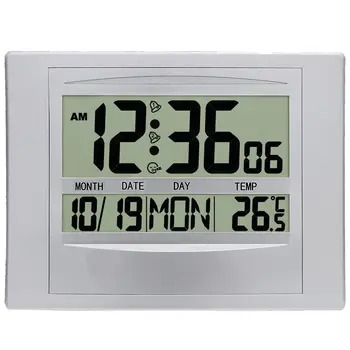 Silver Digital Wall Clock with Temperature & Calendar 1