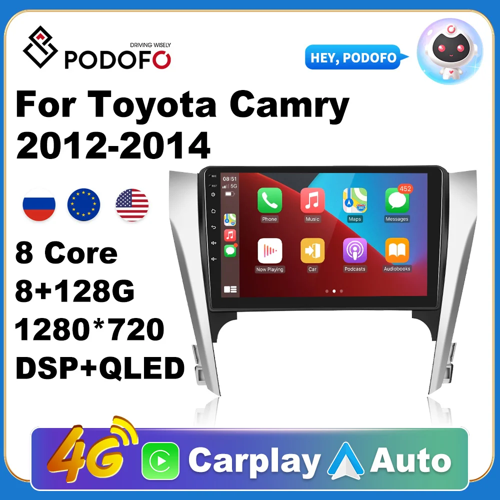 

Podofo 4G Carplay 2din Android 11 Car Radio For Toyota Camry 2012-2014 Auto Multimedia Players Navigation GPS Head Unit 2DIN