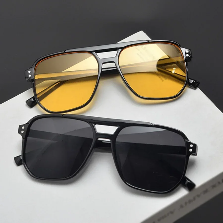 1/2pcs-Vintage Square Sunglasses Thick Frame Double Bridges